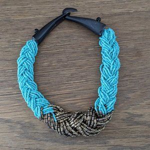 Beaded Turquoise w/Gold Beads Choker-Like Necklace